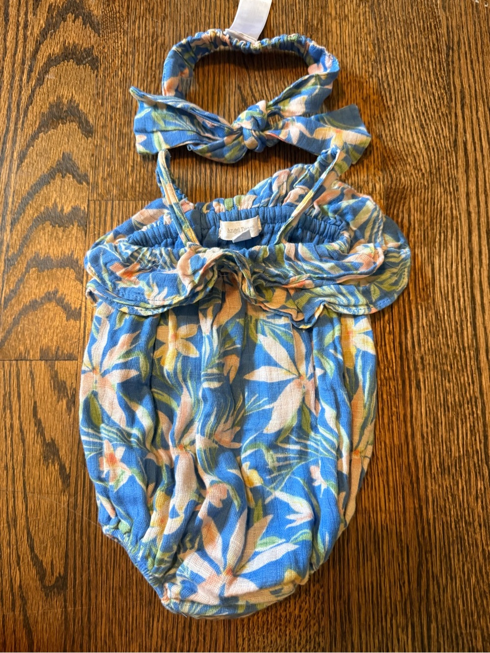 Angel Dear Blue Floral Baby One-Piece with Headband